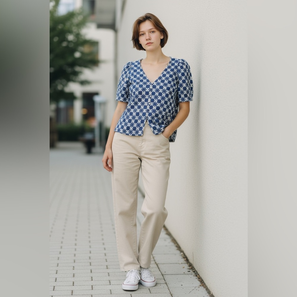 Sezane Emma Ecru Navy Blouse - Picture 5 of 9